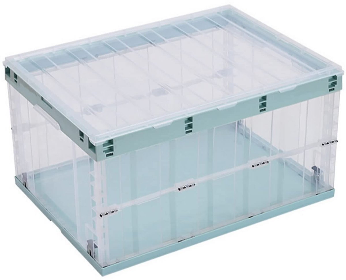 Omgoods- Opbergdozen 55 liter - Opvouwbaar - Stapelbaar - Transparant - Met deksel - Handgreep - Praktische oplossing voor opslag - Opbergbox