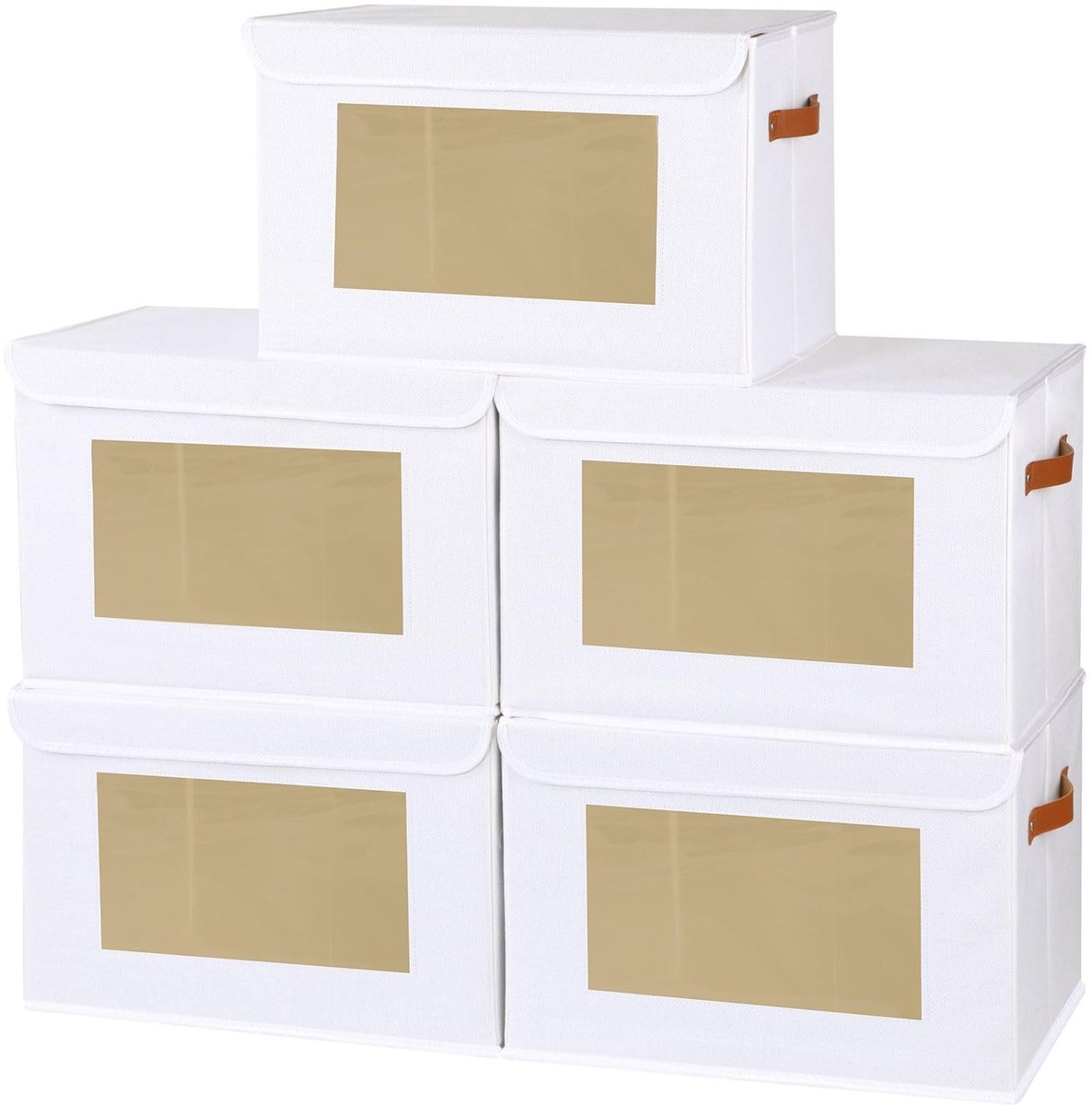 Omgoods - Set van 5 Opbergdozen met Dekkend Deksel - Witte Organisatieboxen voor Kasten