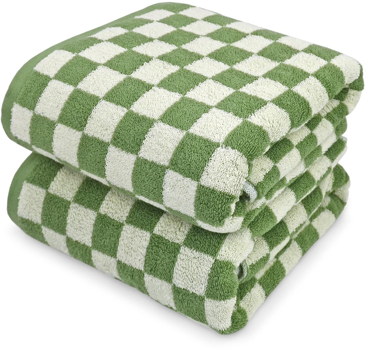Omgoods - Set van 2 Luxe Douchehanddoeken 70x140 cm - Katoen - Groen Geruit