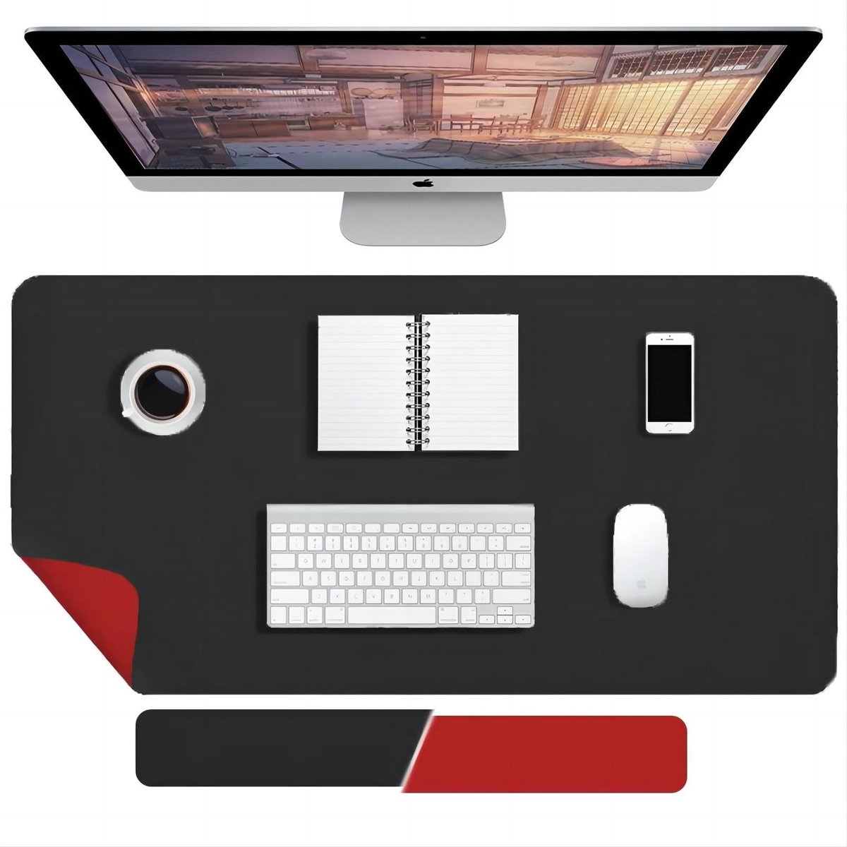 Omgoods - Dubbelzijdige PU Leren Bureauonderlegger - 100 x 40 cm - Zwart/Rood