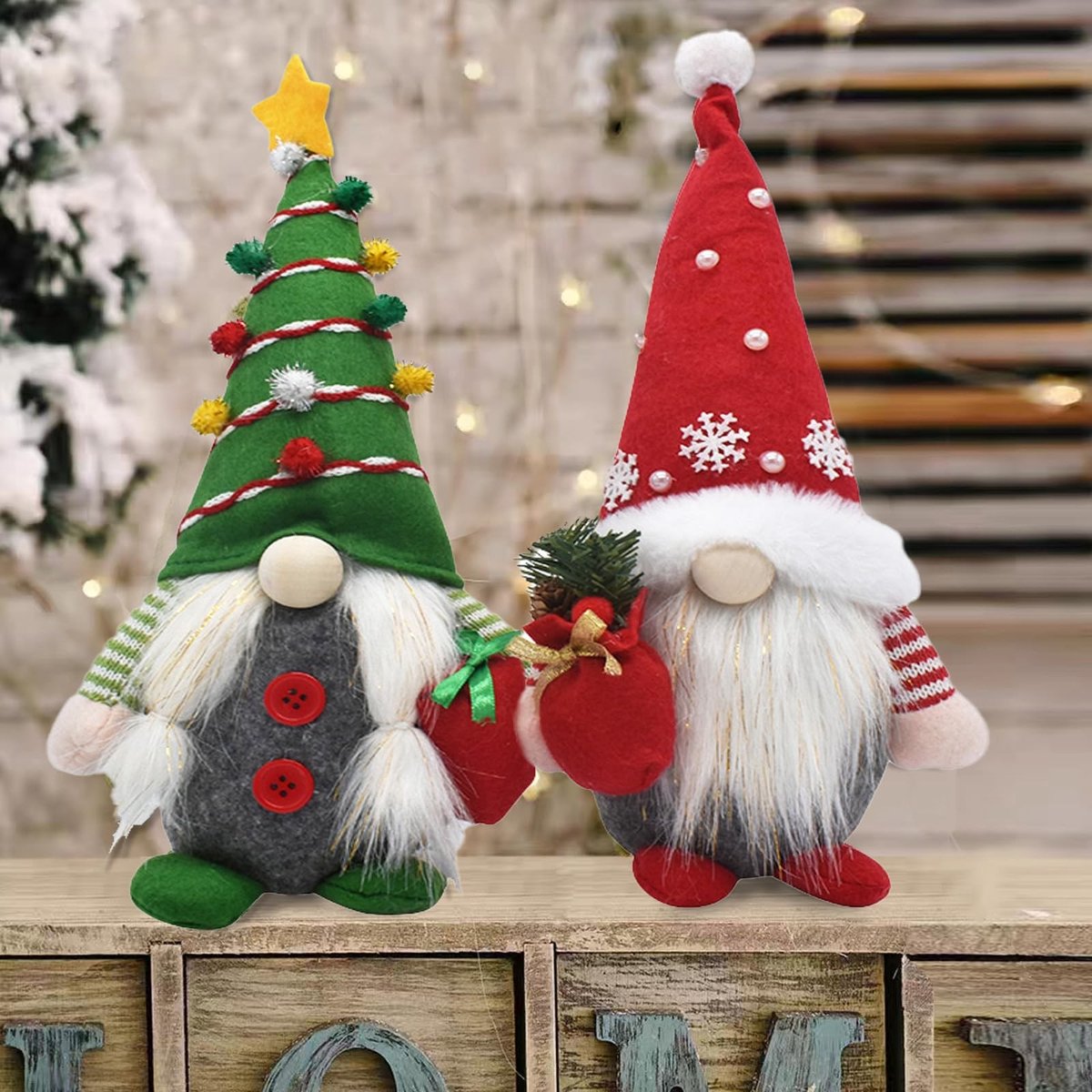 Omgoods - Set van 2 Kerstgnomes voor Tafeldecoratie
