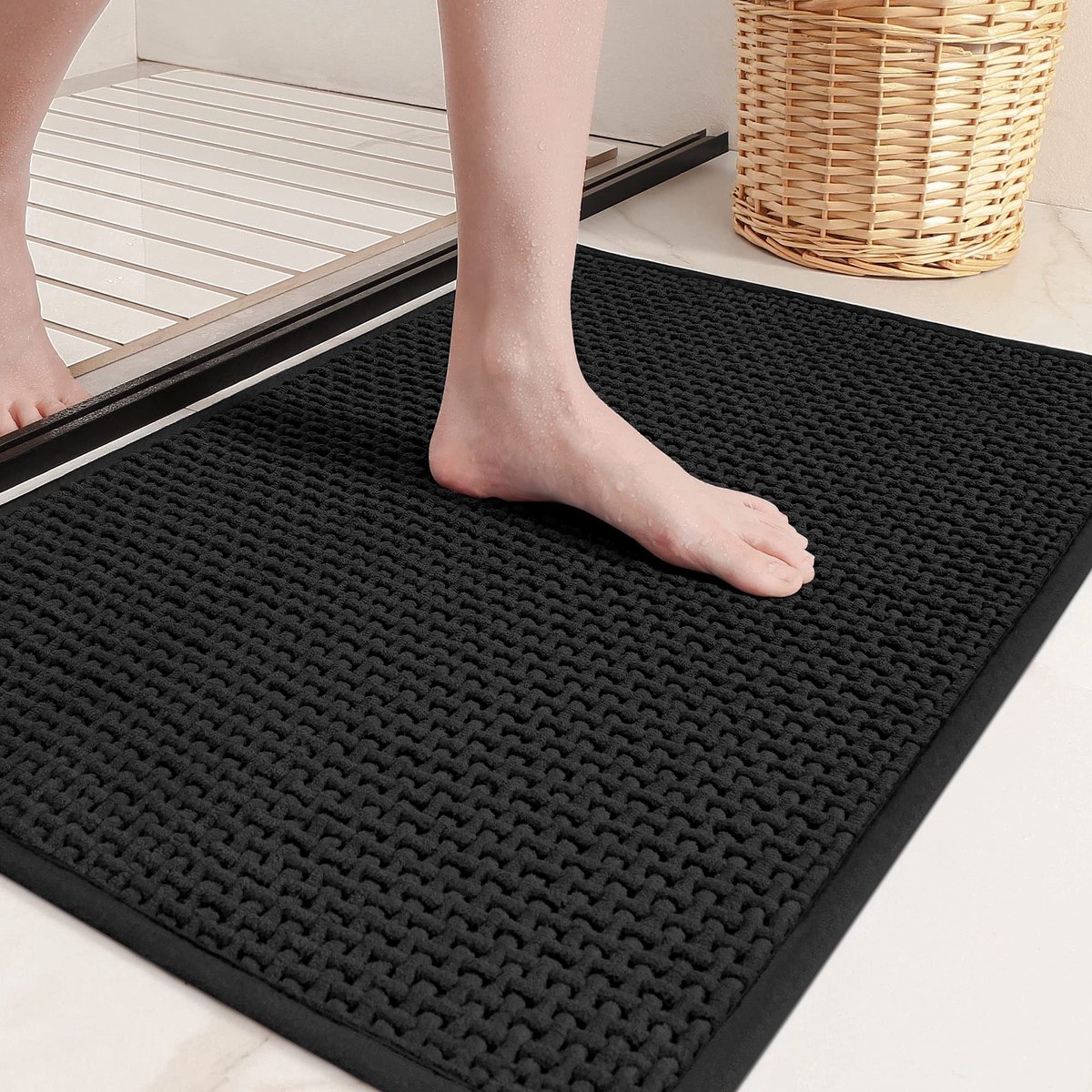 Omgoods - Badmat Zwart 40x60 cm, Absorberend en Antislip
