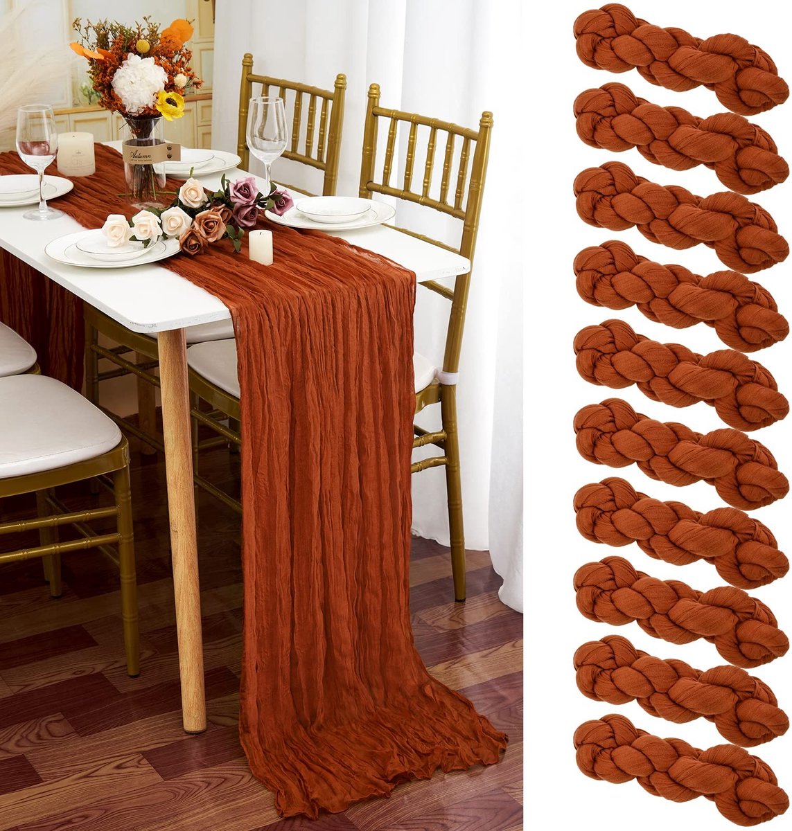 Omgoods - Set van 10 Terracotta Tafelrunners 90 x 300 cm voor Bruiloften