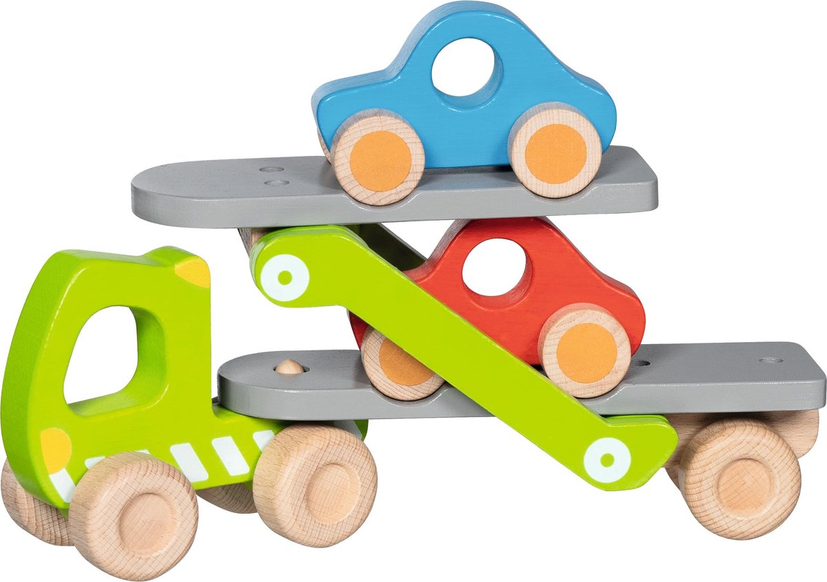 Omgoods - Houten Auto Transporter met 2 Voertuigen voor Kinderen