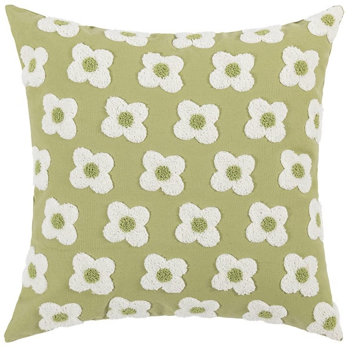 Omgoods - Set van 1 Kussenhoes met Borduurwerk 45x45cm Groene Bloemen