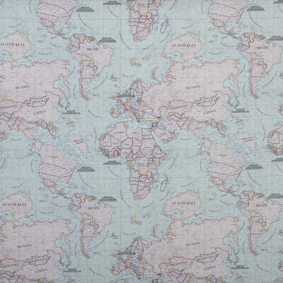 Omgoods - Katoenen Linnen Stof met Wereldkaart Print, 100 cm x 280 cm