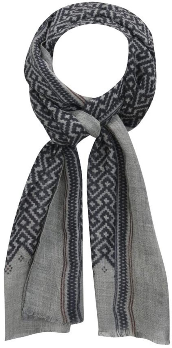 Omgoods - 100% Wol Sjaal met Grijs, Rood en Marineblauw Motief