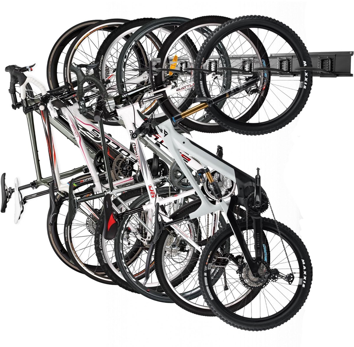Omgoods - Fietsenstandaard Wandmontage met 6 Hangers voor Fietsen en Helmen