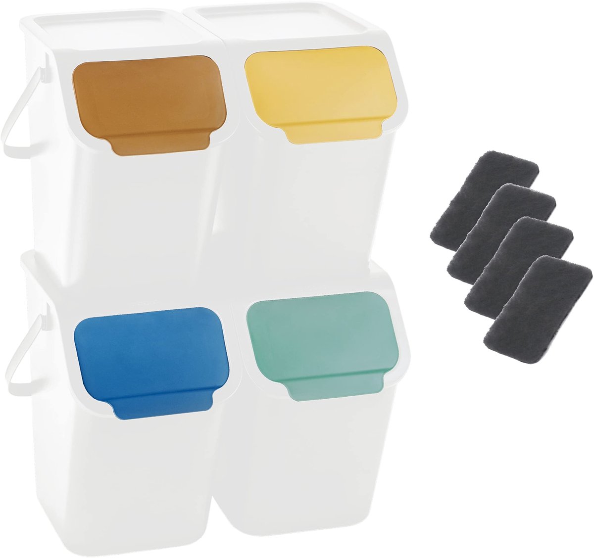 Omgoods - Set van 4 Afvalbakken met Deksel voor Afvalscheiding