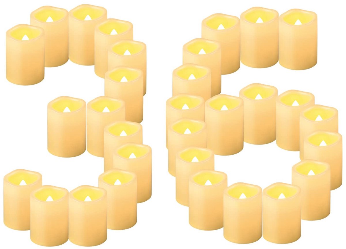 Omgoods- LED Teelichten 36-pack - Vlamloze Kaarsen - Flikkerende Vlam - Lange Batterijduur - Veilig voor Decoraties - Warm Wit