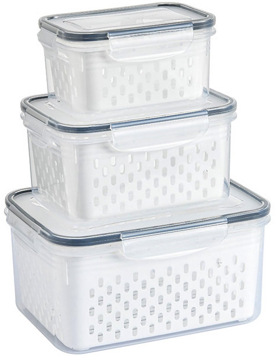 Omgoods - Set van 3 Fruitopslagcontainers met Afneembare Zeef