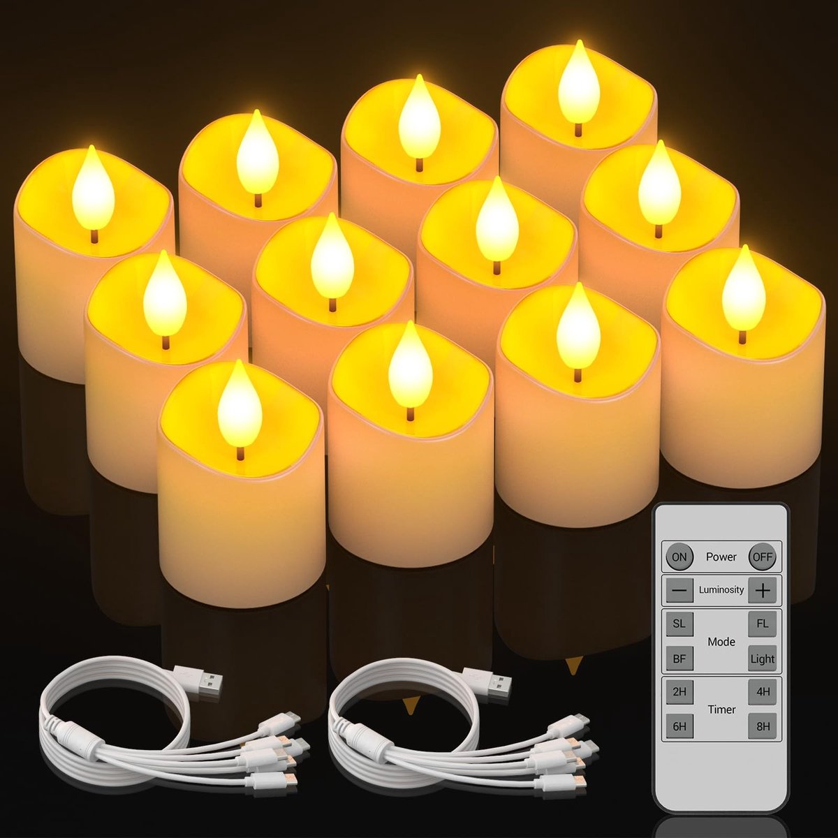 Omgoods - LED Theelichten Oplaadbaar met Timer Functie 12 Stuks