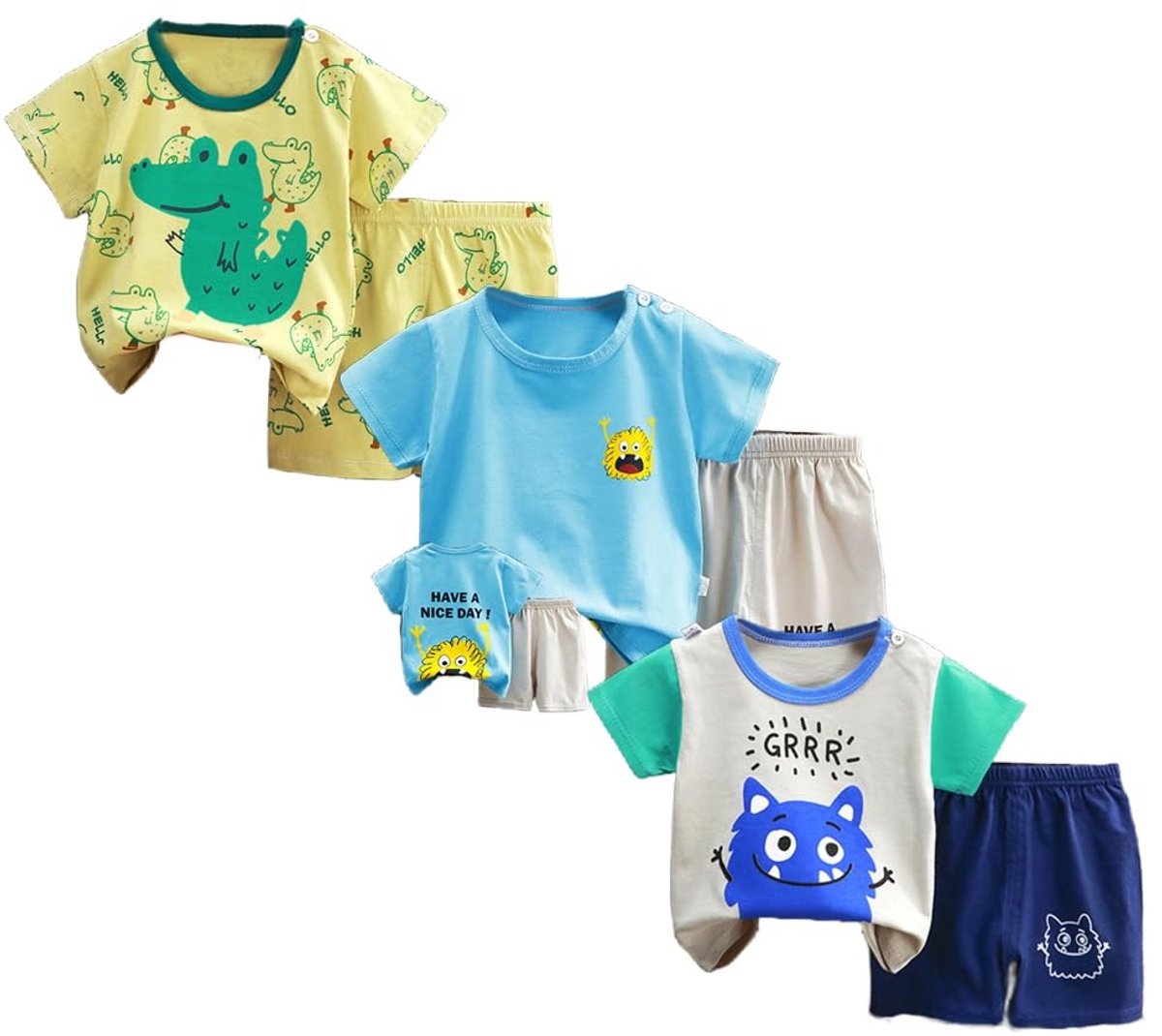 Omgoods - Set van 6 Korte Mouw T-shirts en Shorts voor Baby Meisjes