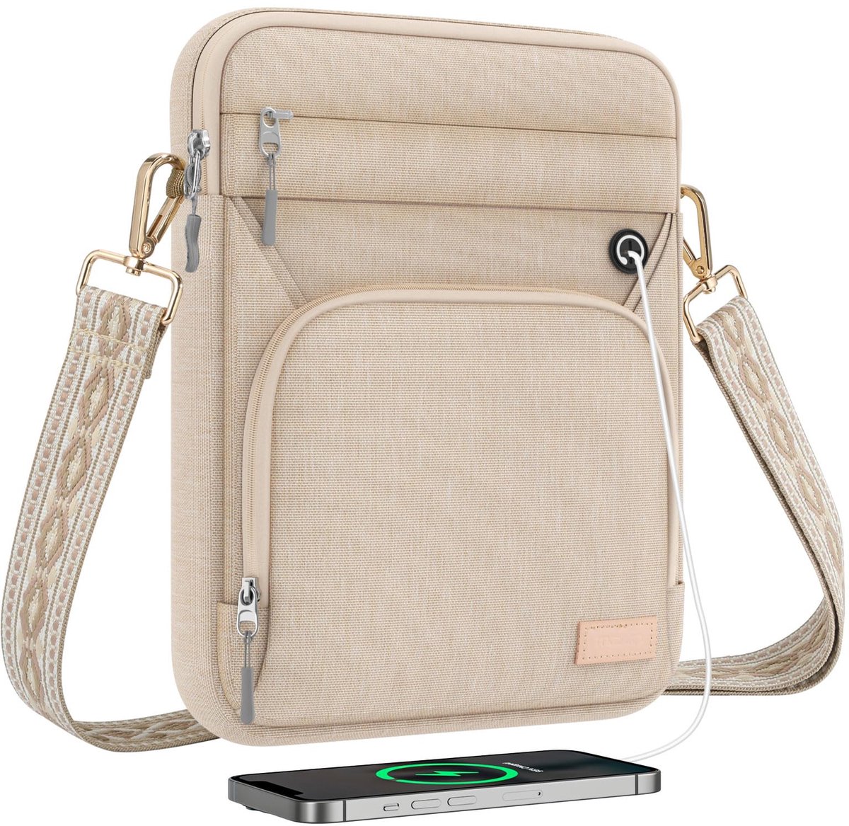 Omgoods - Tablet Sleeve Bag - Multifunctionele Tas met Hoofdtelefoonpoort (Zand, 9-11 Zoll)