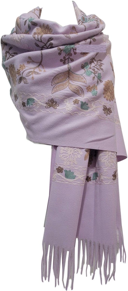 Omgoods - Geborduurde Pashmina Sjaal met Cashmere Textuur in Lichtlila
