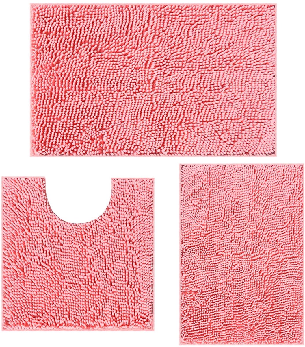 Omgoods - Chenille Badmat Set met Antislip en Absorptie (Roze)