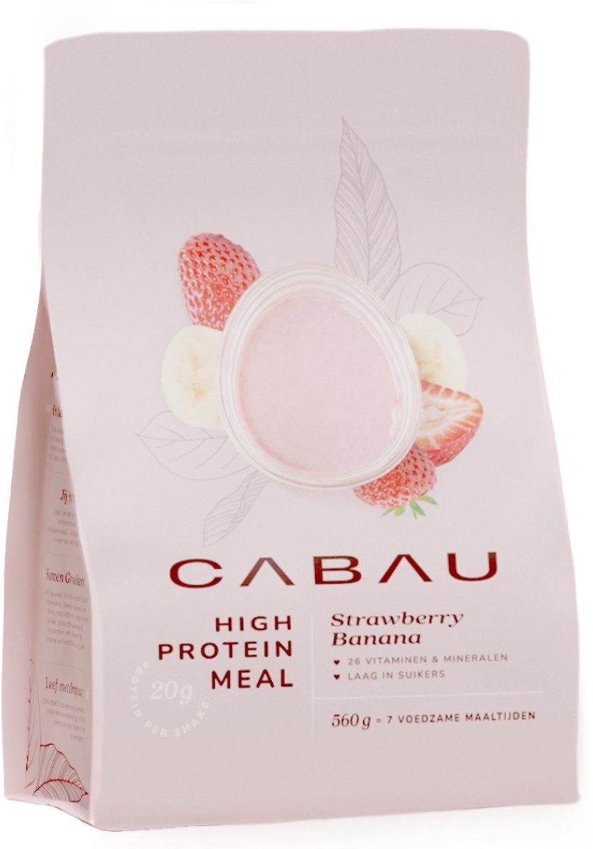 Cabau – High Protein Meal Plantaardig – Strawberry Banana – Vegan Maaltijdshake met 21g Eiwit & 26 Vitamines en Mineralen – Eiwitrijke Shake voor Ontbijt, Lunch of Diner – Rijk aan Vezels – 560 Gram (7 Porties)