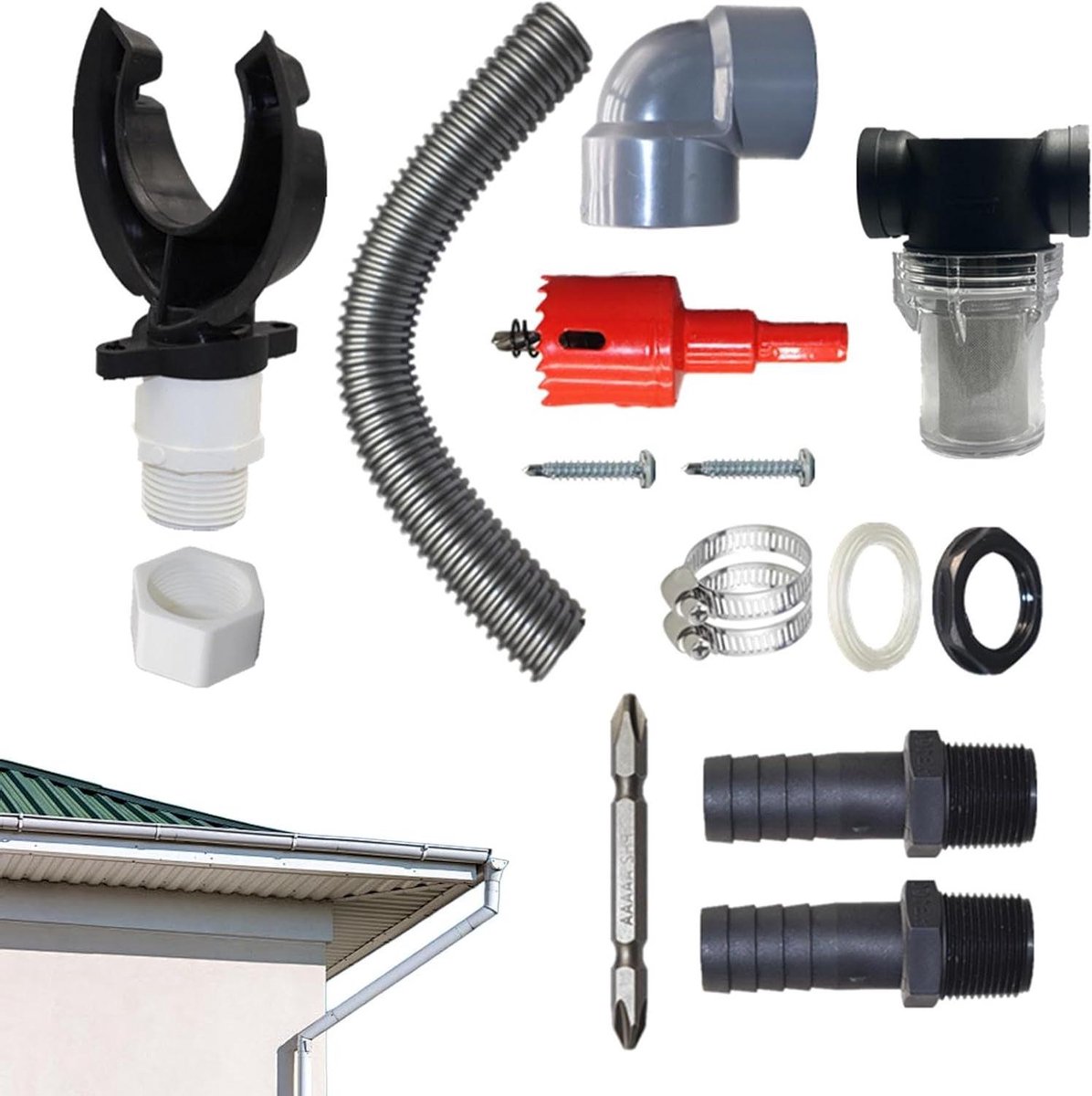 Regenwaterverzamelaar - Regenton connector - Water Besparen - Duurzaam PVC/rubber - Tot 80 m² dak - Zwart