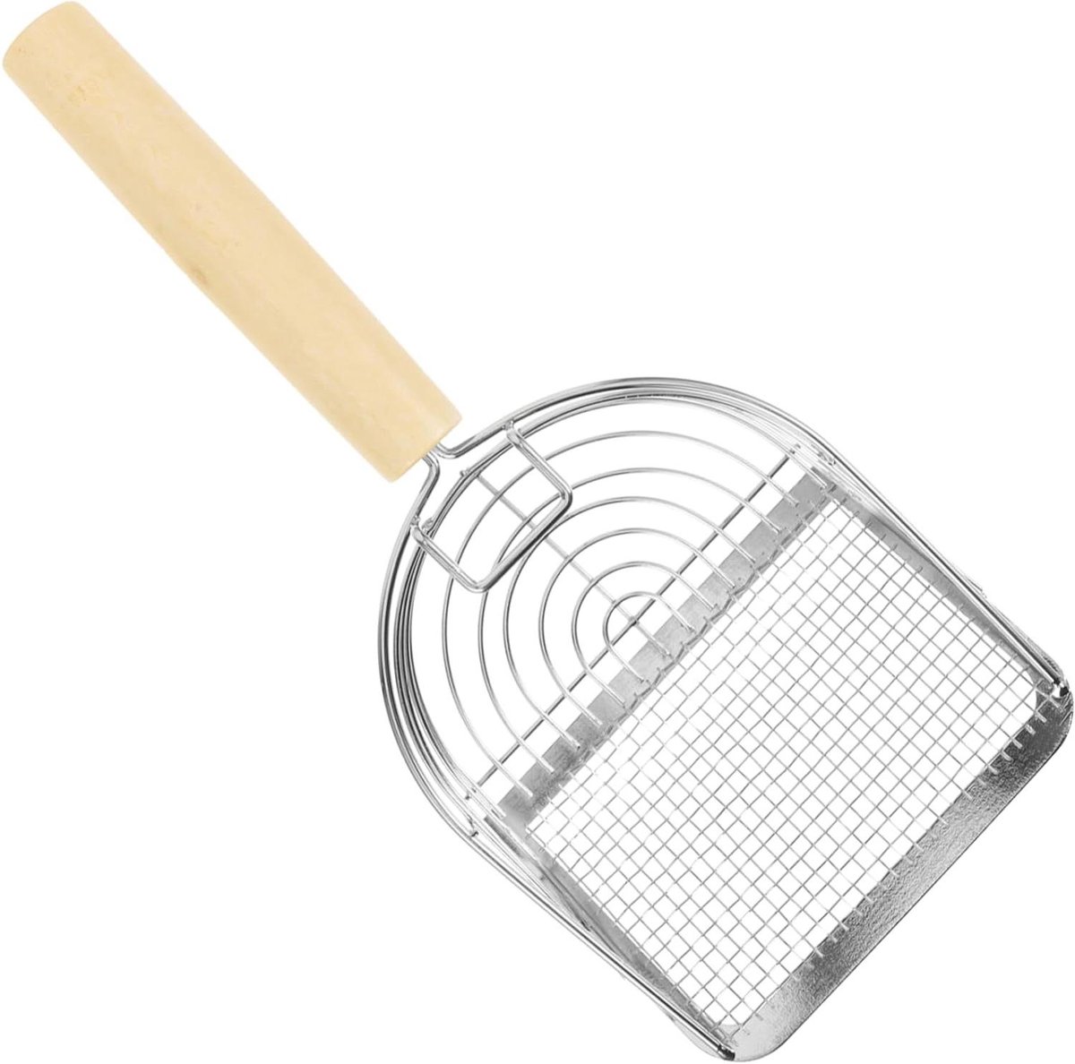 Kattenbakschep - Schep voor kattenbakvulling - Kattenbak Onderhouden - Roestvrij Staal Hout - 30.5 cm - Zilver
