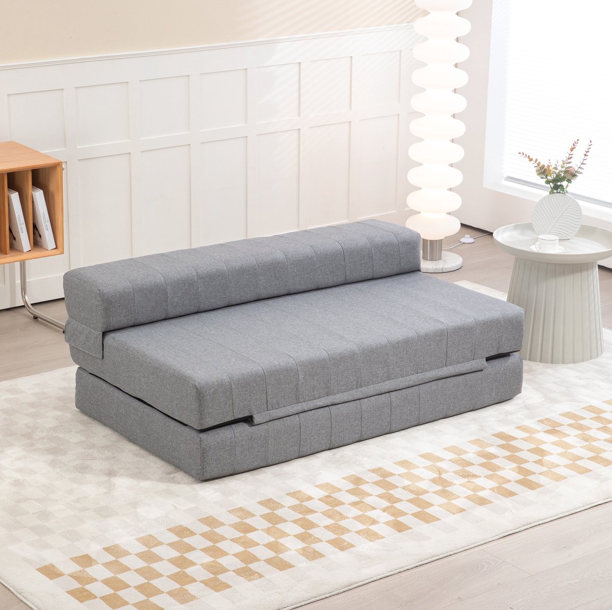 COVREO Slaapbank 138x80x50 cm grijs, polyester met afneembare hoes
