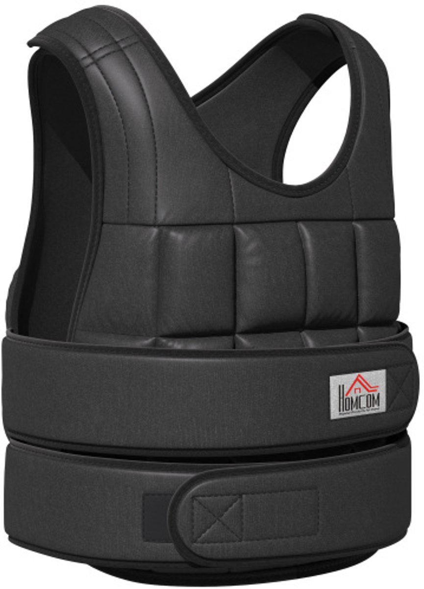 Verstelbaar gewichtsvest tot 30 kg zwart Oxford stof met 35 gewichtzakken voor krachttraining 60x50cm