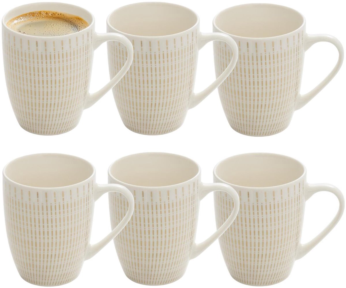 Secret de Gourmet koffie kopjes - Ancient Aswan - 6x stuks - wit/goud - 350 ml - mokken - keramiek - met stijlvol decoratie motief
