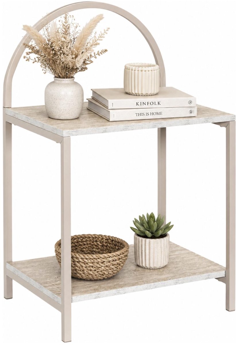 Home Deco Factory Nachtkastje - wit - hout - 40 x 63 x 30 cm - natuurlijke look