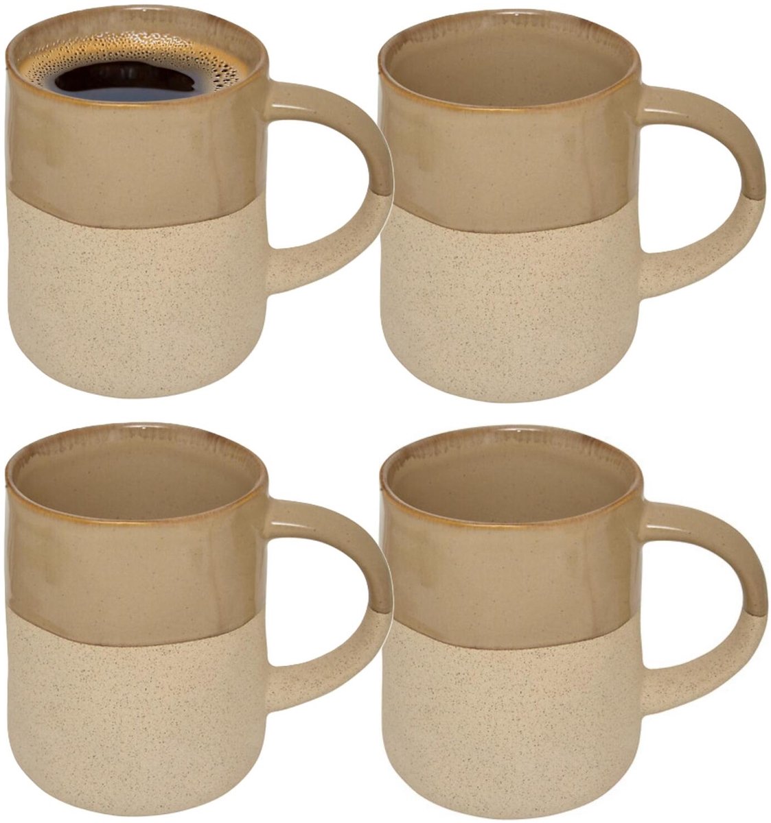 Secret de Gourmet koffie kopjes - Ancient Cairo - 4x stuks - taupe/beige - 340 ml - mokken - keramiek - met stijlvol decoratie motief