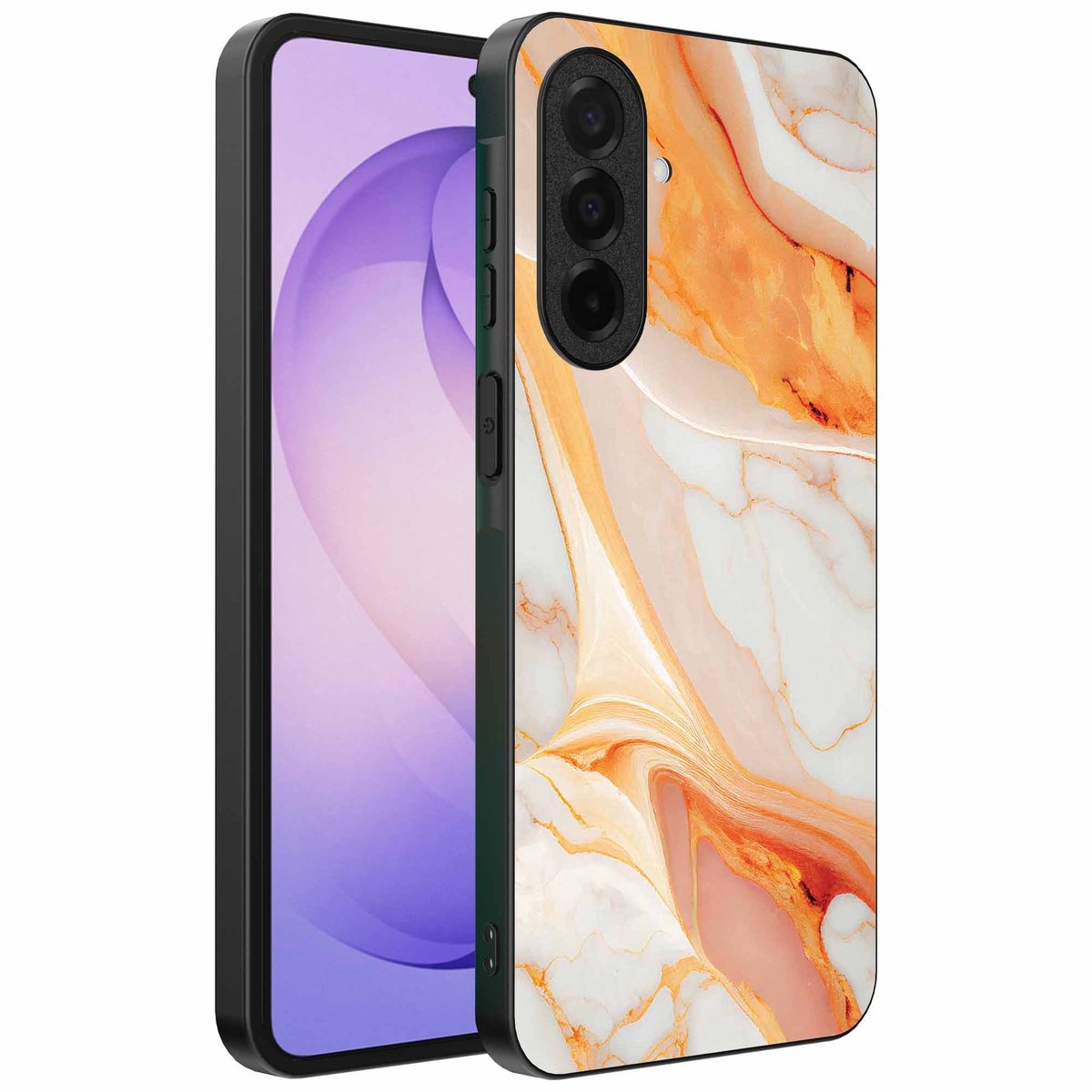 Geschikt voor Samsung Galaxy S26 Telefoonhoesje met marmer opdruk - TPU backcover case marble design - Oranje - Smartphonica geschikt voor Samsung Galaxy S26