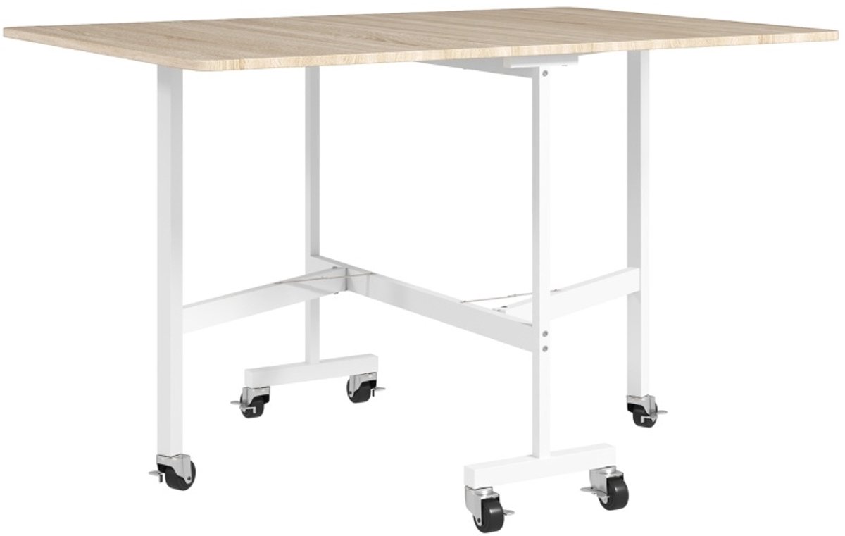 FloraGrace Eettafel - Opklapbaar En Uitschuifbaar Design Voor 6 Personen - Met 6 Wielen En Remmen - Eikenlook - 120x80x73 Cm