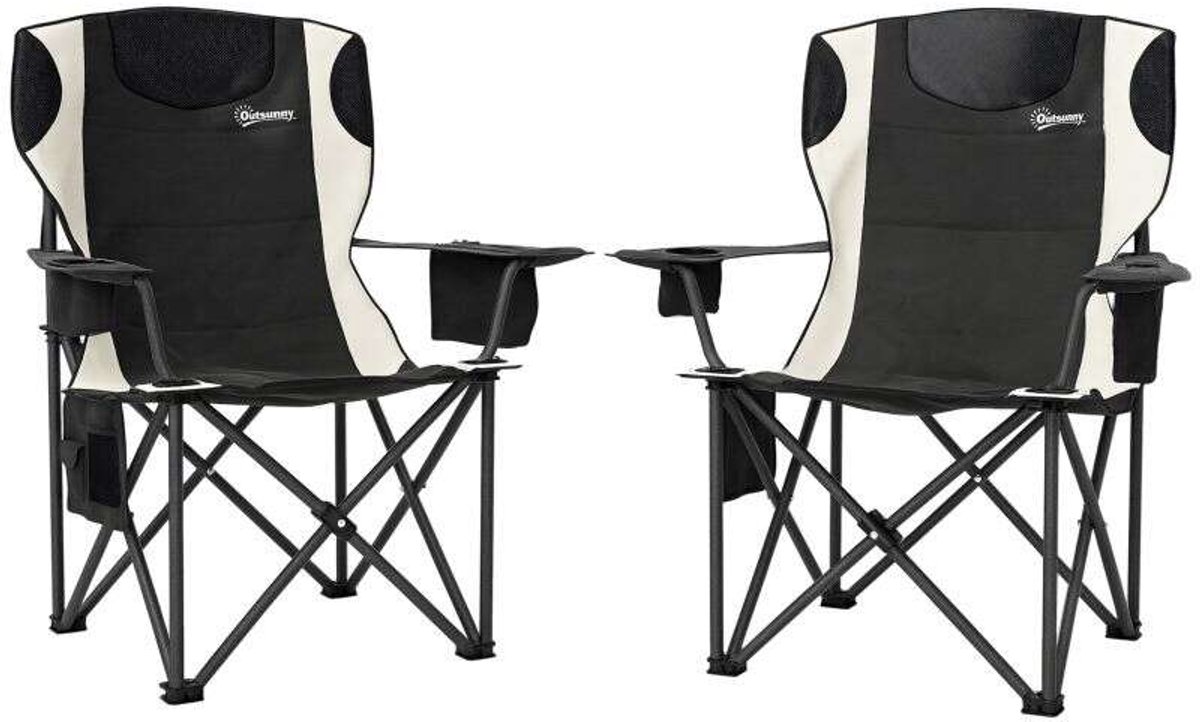 Set van 2 Vouwstoelen Zwart Oxford Stof Schuimvulling Incl. Draagtas met Armleuning voor Vissen Tuin Terras
