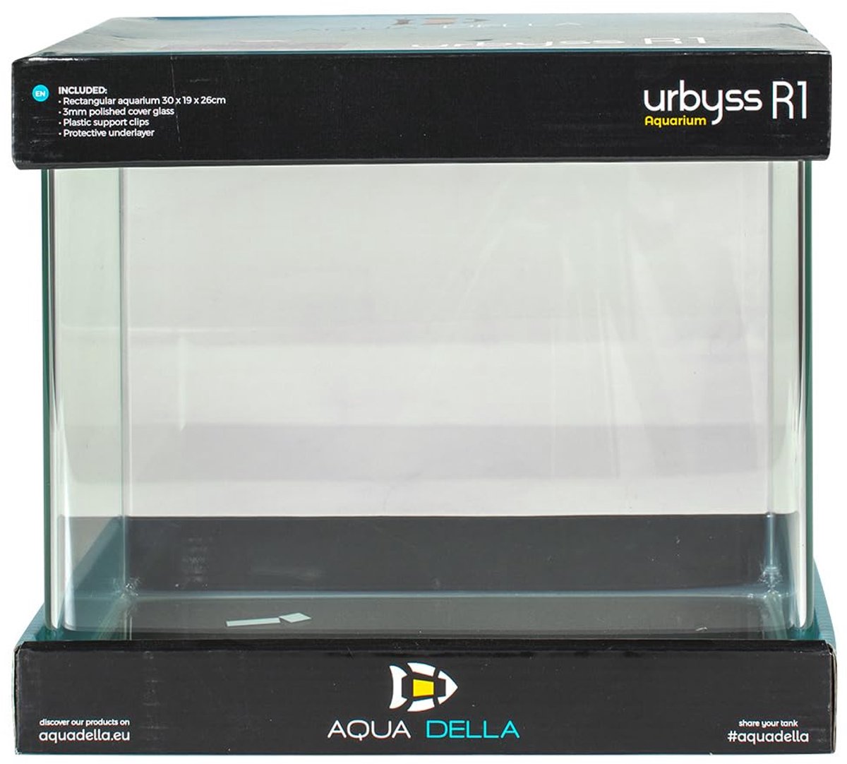 SnelShoppen - Rechthoekig Aquarium 30 x 19 x 25 cm met Gebogen en Gepolijst Glas, Veiligheidsglas, Kunststof Houderclips, Beschermmat, Perfect voor Th