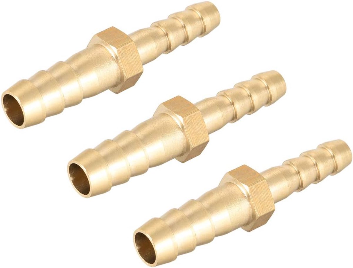 sourcing map Gecanneleerde pijpfitting messing rechter weerverloopstuk koppeling koppeling adapter baard slang ID 8 mm x 6 mm (3 stuks)