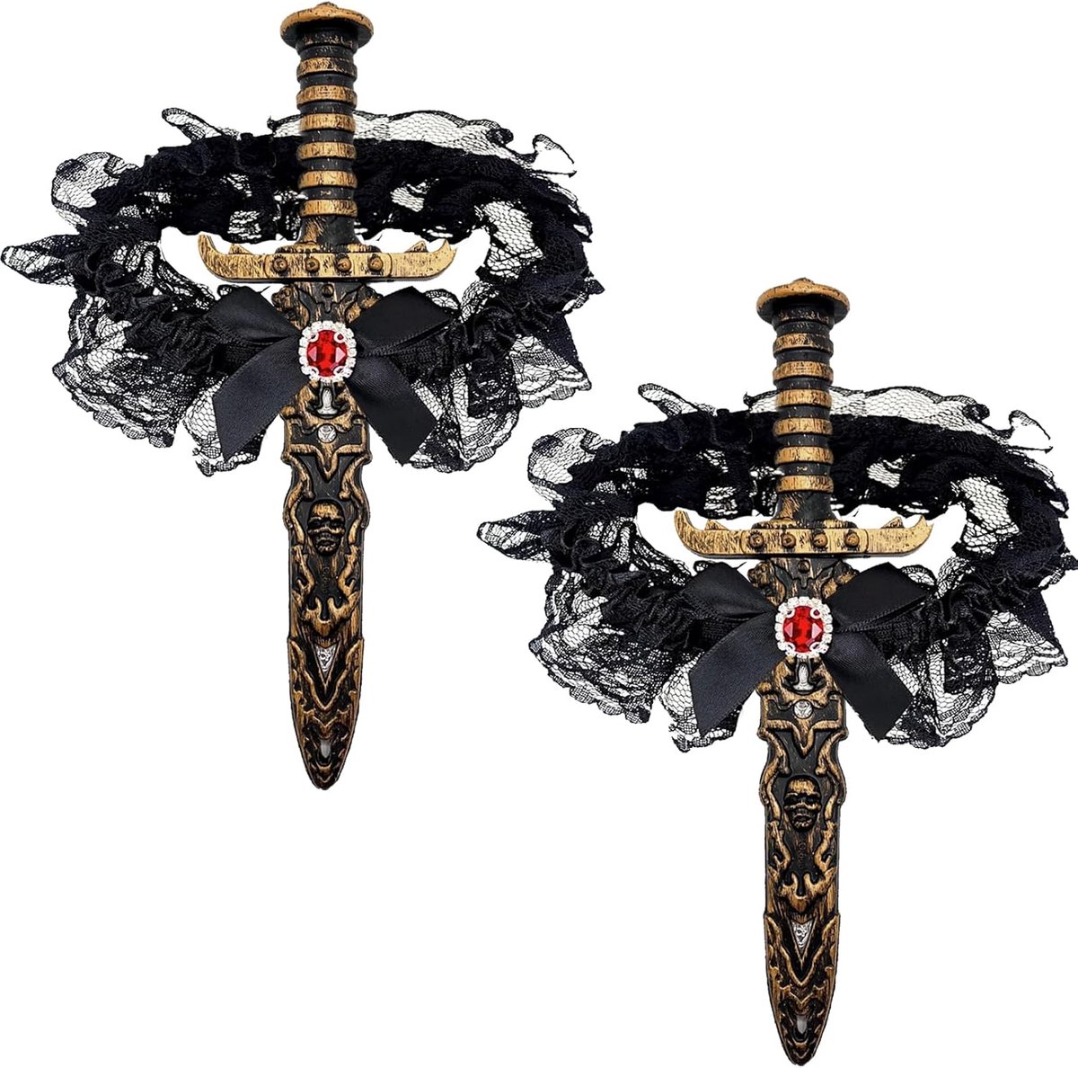 2 stuks piratenzwaard kousenband met strik, elastische zwarte kant, strik, piratenkostuum damesaccessoires voor rollenspellen en carnaval