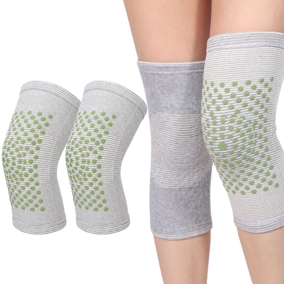 Warmte kniebeschermers, kniebeschermers voor mannen en vrouwen, zelfverwarmende kniebeschermers, verwarmde kniebandage, warme koude kniemanchet voor dames en heren, grijs