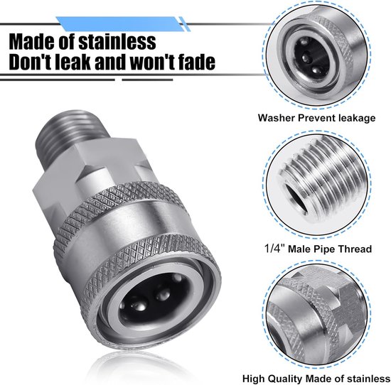 4 Stuks Hogedrukreiniger Koppeling, NPT 1/4 Inch Roestvrij Staal Quick Connect Fittings Man Vrouw Hogedrukreiniger Accessoires (Externe Draad) — afbeelding 3
