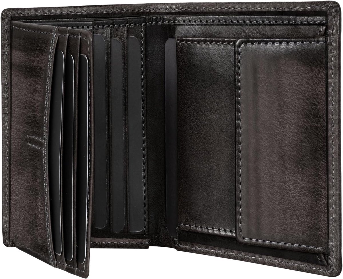 Portemonnee van echt leer | RFID-bescherming | 9 kaartvakken + muntvak | incl. geschenkdoos | VO47, basalt grey, Medium, Klassiek