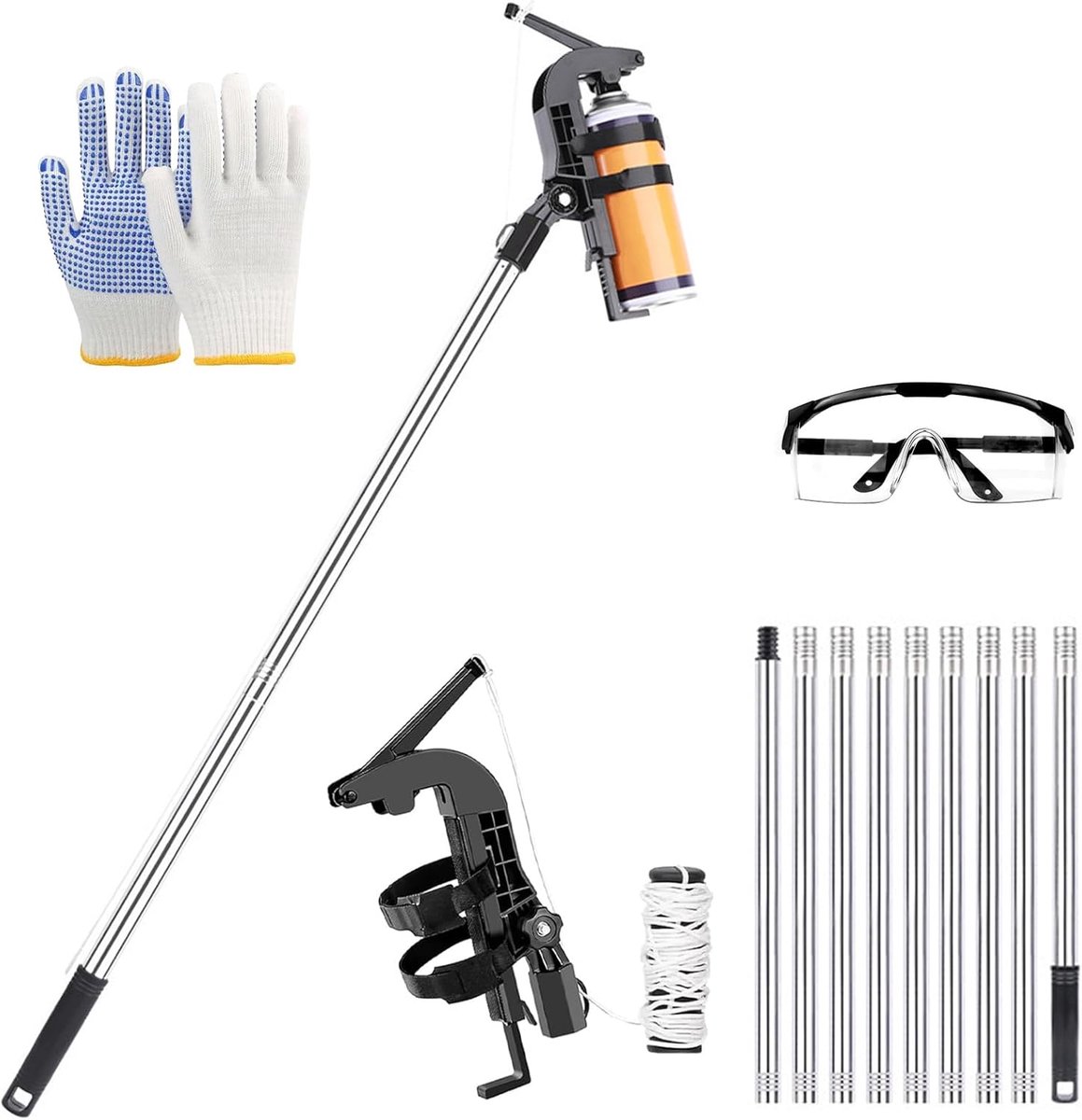 verlengstangen, adapter, spuitbusverlenging, 3,6 m, verstelbare spuithouder-adapter, spuitbushouder, verlenging, telescoopstang, voor aerosolblikjes, spuitverf, raamreiniging