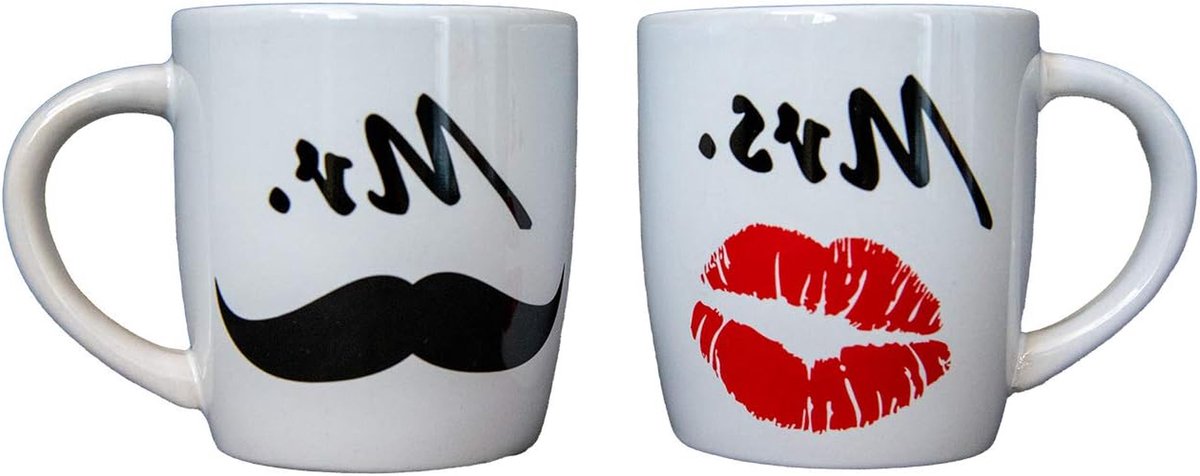Mokken set - Koppen set - Bruiloft cadeau - Breukbestendig design - 11 Ounces - Wit
