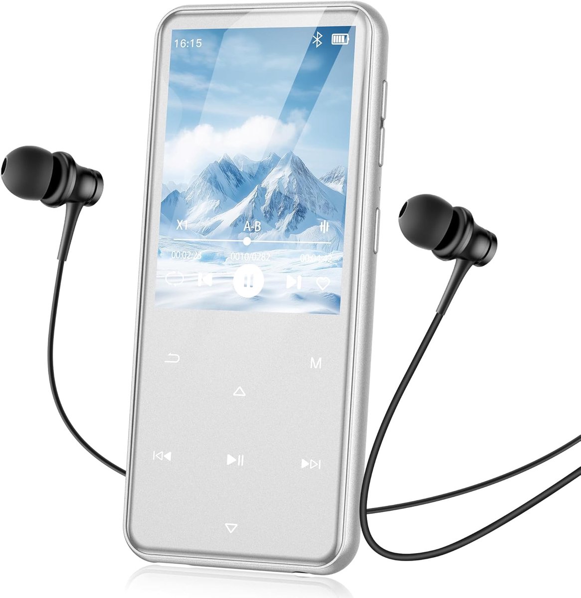 MP3-speler met Bluetooth 5.3, 64 GB intern geheugen, uitbreidbaar tot 128 GB, 2,4 inch muziekspeler met luidspreker en FM-radio, inclusief hoofdtelefoon, zilver
