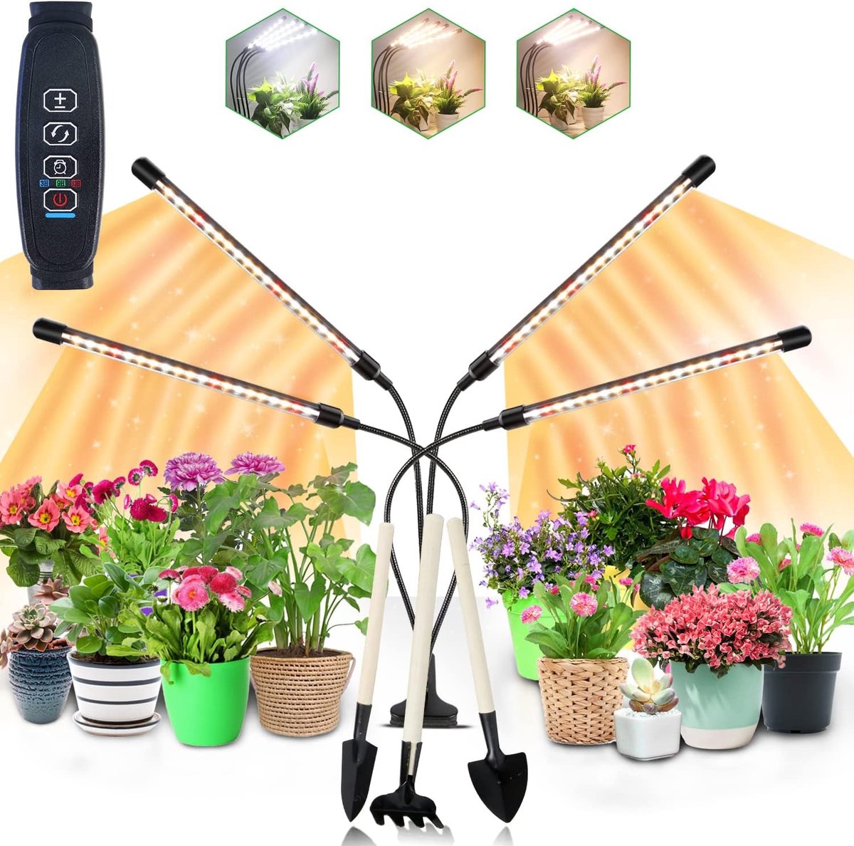 plantenlamp, 80 LED's plant licht full spectrum plant licht 3000k 5000k 660nm groeien licht met timer, 10 niveaus, 3 modi voor kamerplanten groenten