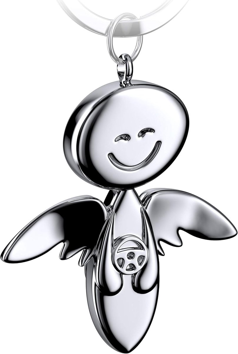 beschermengel sleutelhanger Smile met stuurwiel – mooie engelhanger van metaal in zilver, goud, rosé, zwart, brons – cadeau geluksbrenger auto rijbewijs – wees voorzichtig