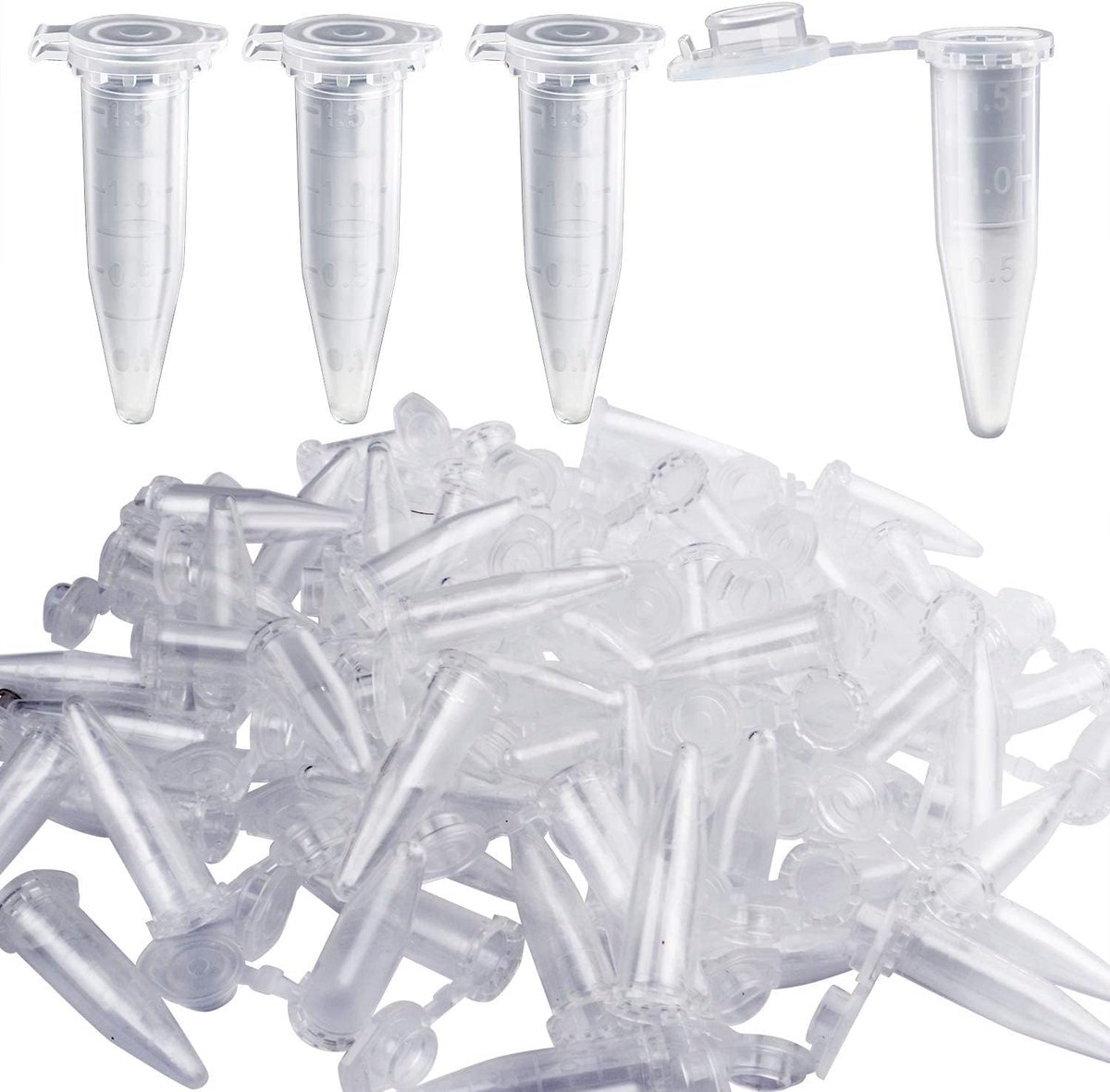 500 stuks 1,5 ml centrifugebuisjes reactievat globuli-container met dubbele sluiting, microbuisjes van polypropyleen, globuli-caps met deksel transparant