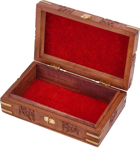 Handgesneden Houten Decoratieve Bloemensnijwerken Multifunctionele Opbergorganizer Aandenken Sieradendoos 8 x 5 inch — afbeelding 5
