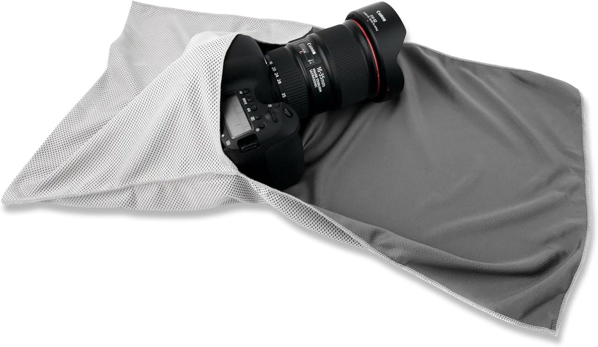 LENS-AID microvezel wikkeldoek camera objectief DSLR - L (25x30 cm) | zachte stretchstof, snel omwikkelen, wasbaar op 40 °C, compact voor rugzak, fototas en reis
