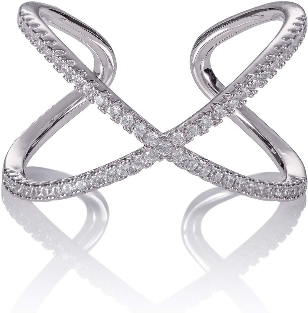 Ringen voor dames, zilver, goud of roségoud, grote verstelbare ringen voor dames, set met zirkoniasteentjes. Designer statement ringen met delicate zirkoniastenen met geschenkdoos, Zilver