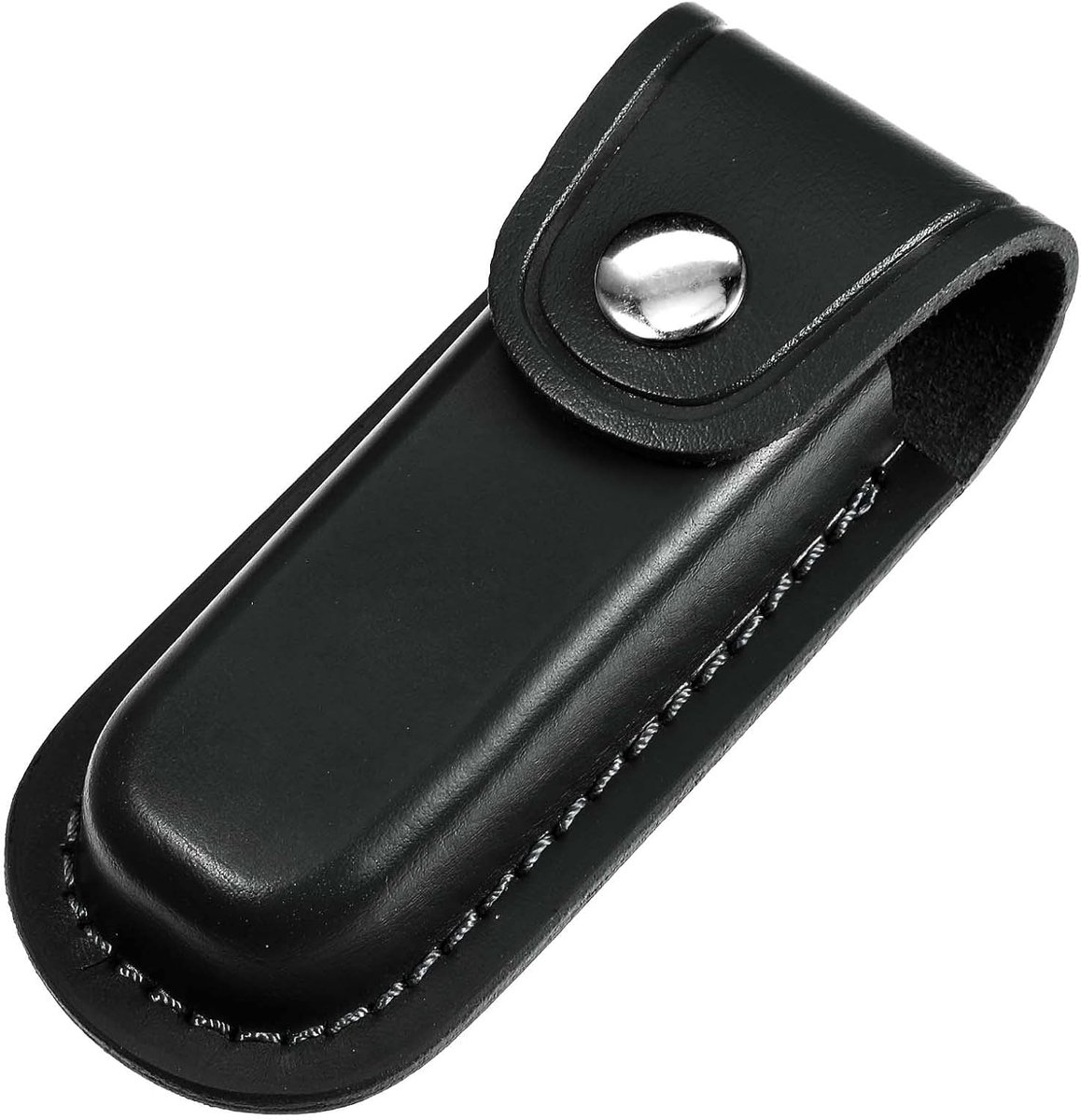 12.5×5.4cm Lederen messentas voor riem, messenschede leer, asmes schede, opvouwbare zakmessentas, draagbare tas, mes met kliksluiting, riemlus, Zwart, Sleutel geval