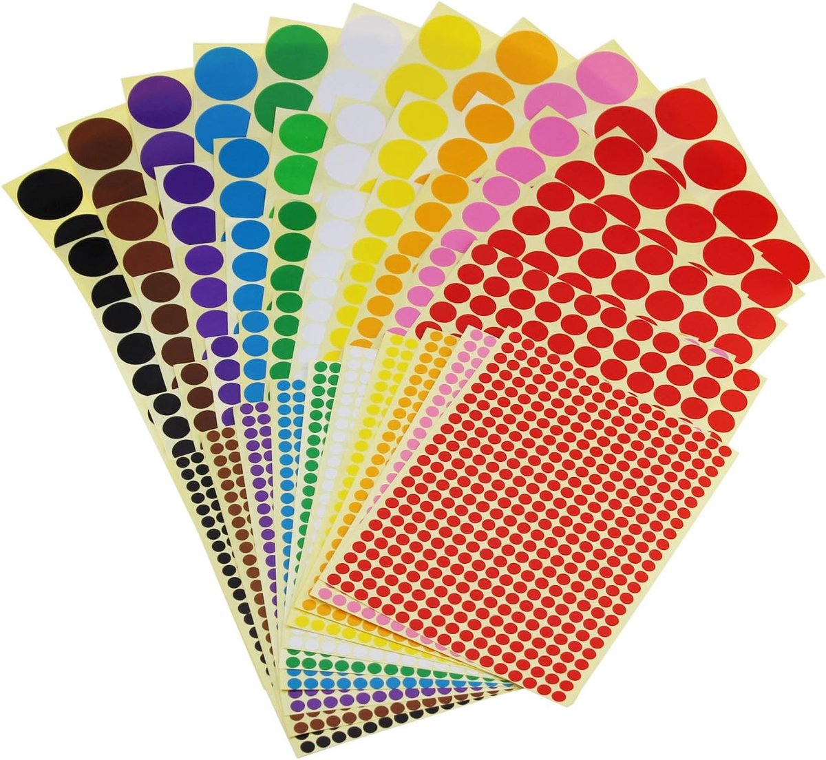 Dot zelfklevende kleurcoderingsetiketten, verschillende maten, 10 kleuren, 50 vellen | Verwijderbare, kleine cirkel Dot Stickers, voor klaslokaal organisatie, decoraties, werf verkoop kalender planner