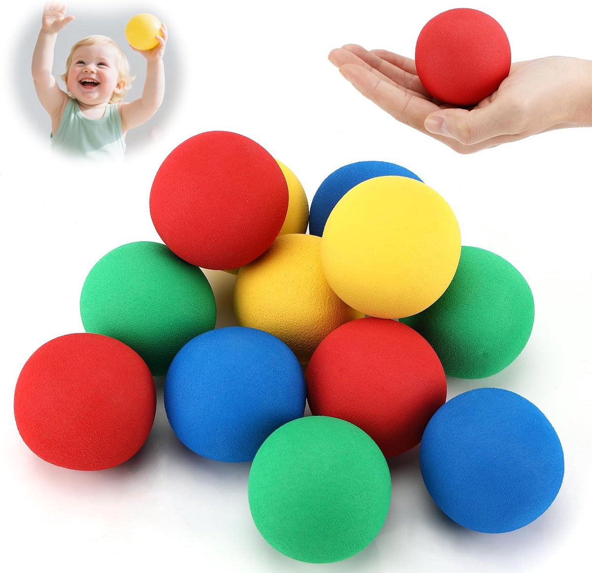 12 stuks softballen voor kinderen, 6 cm diameter, schuimrubberen ballen van EVA-materiaal, schuimballen, schuimballen voor indoorspelletjes en familieactiviteiten, voor jongens en meisjes