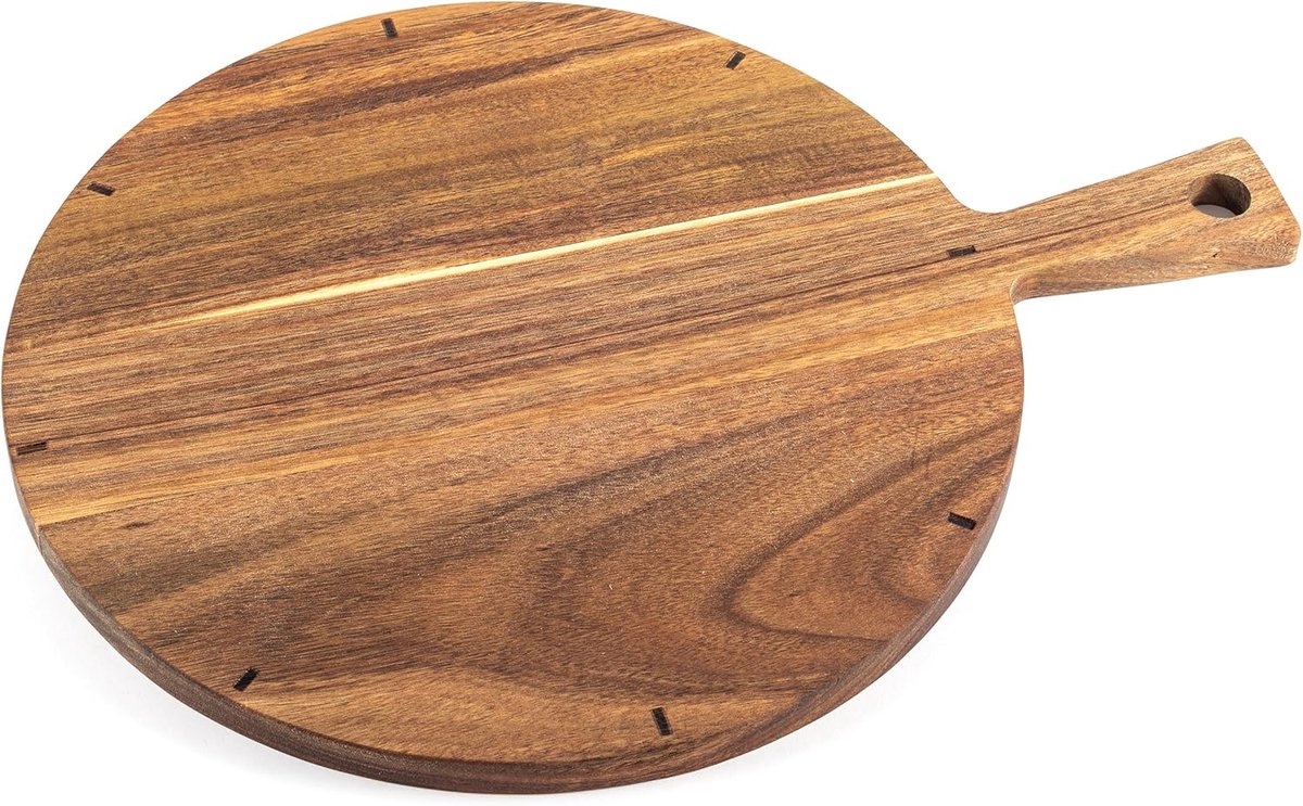 Pizzabord van hout, rond pizzabord van acaciahout, 31 cm diameter, pizzasnijplank, pizzaplaat, ideaal voor pizza, focaccia, brood